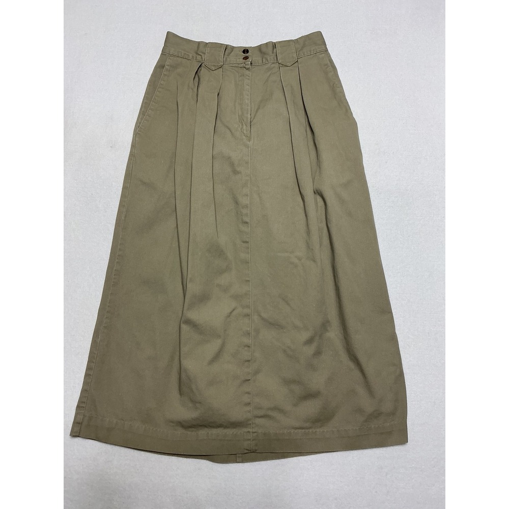 Vintage Ruff Hewn Khaki Maxi Skirt Made USA 100% Cotton Pleated Tan Women 4